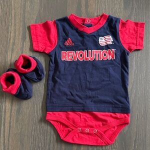Adidas New England Revolution MLS Baby Bodysuit & Booties Set 3-6M Soccer
